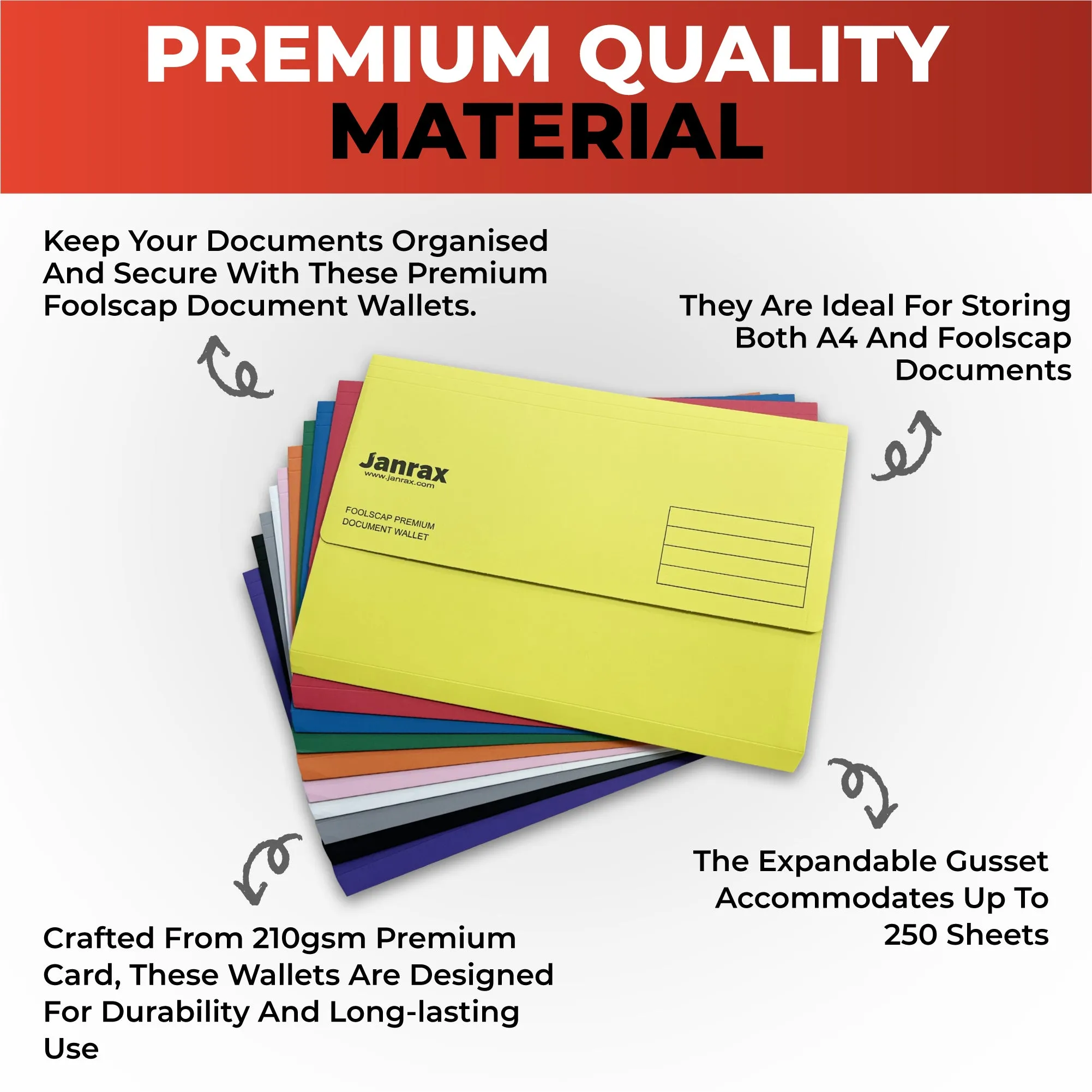 Pack of 50 Black Card Premium Foolscap Document Wallets