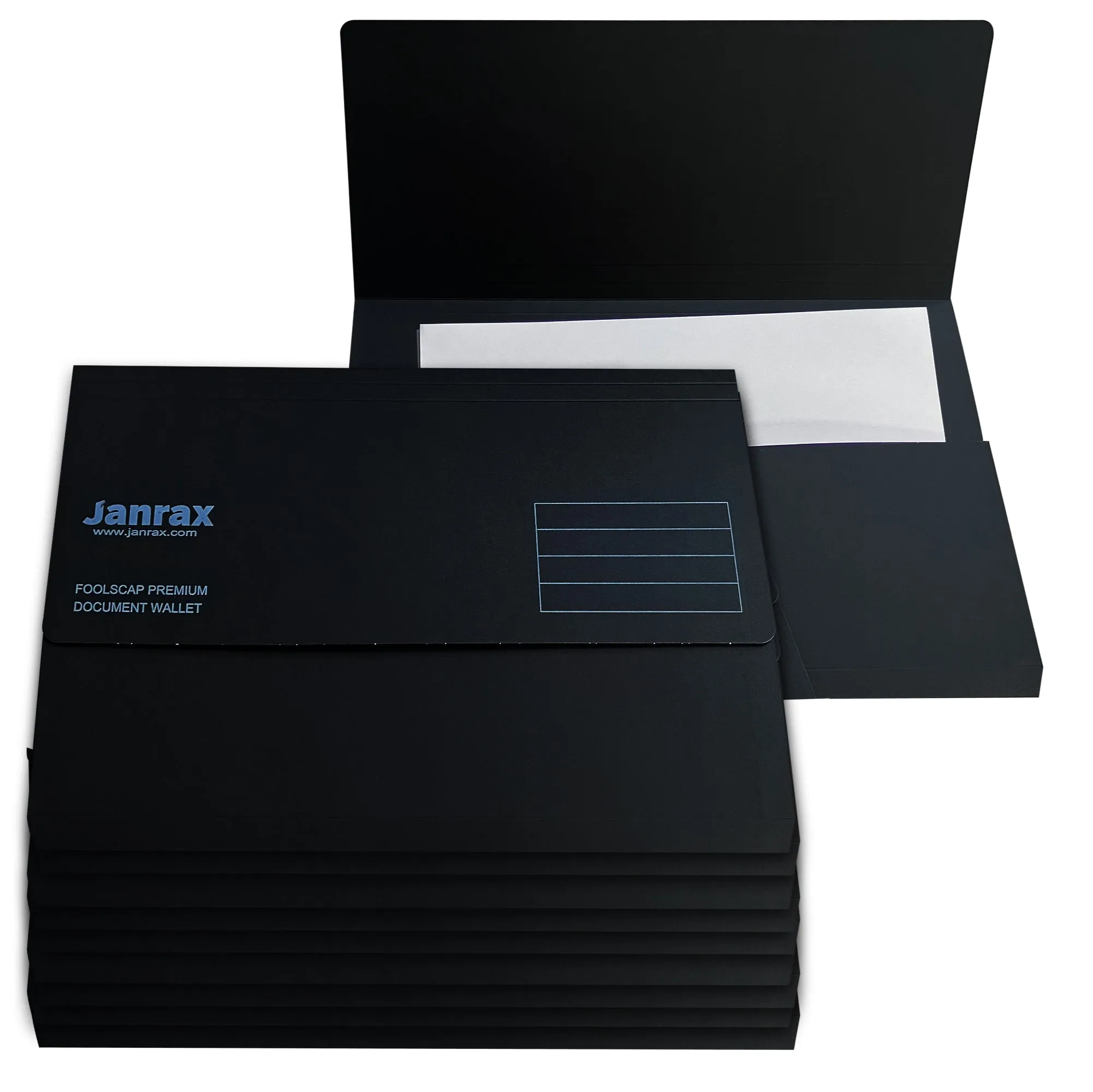 Pack of 50 Black Card Premium Foolscap Document Wallets