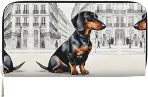 Parisian Dachshund Print Fashionable Functional Leather Wallet for Women Casual Clutch Purse Travel Wallet