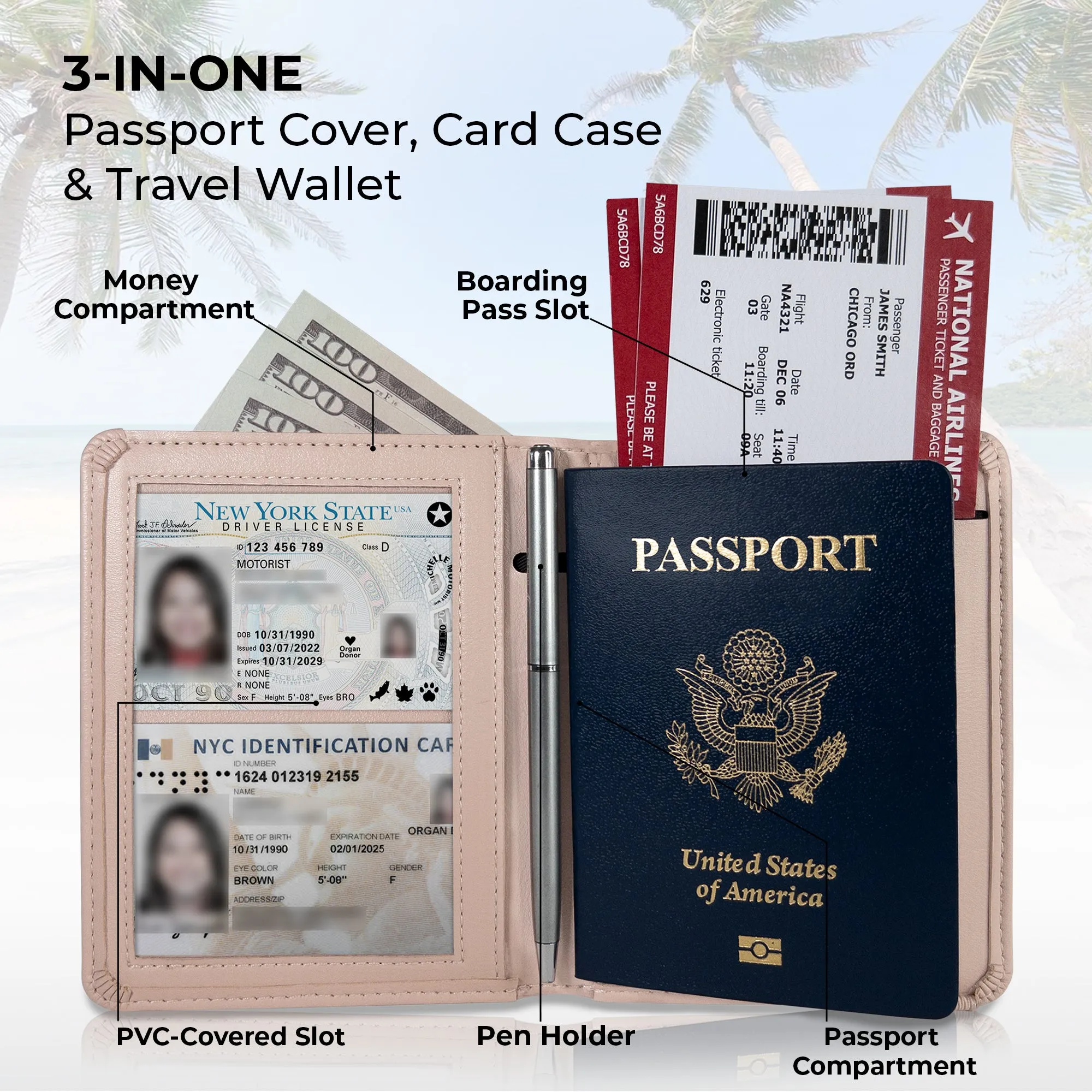 Passport Holder & Wallet - Light Pink