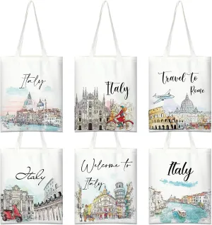 Paterr 6 Pcs Watercolor Italy Canvas Tote Bags Travel Souvenir Gifts Beach Bag for Women Men Travelers