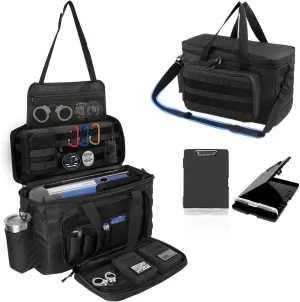Patrol Bag Law Enforcement with Portable Clipboard, Military Grade Police Duty Bag with 2 Carry Types, Front Seat Organizer with Molle System and Cup Holders