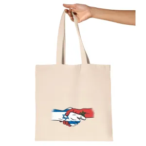 Peaceful Handshake Gifts Morocco Israel Flags Kids Adults All Ages Natural Multicolor Canvas Tote Bag