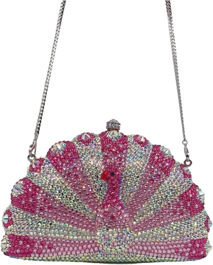 Peacock Crystal Clutch Purses for Women Sparkly Rhinestone Evening Handbags Party Wedding Glitter Purse A-Purple&Silver