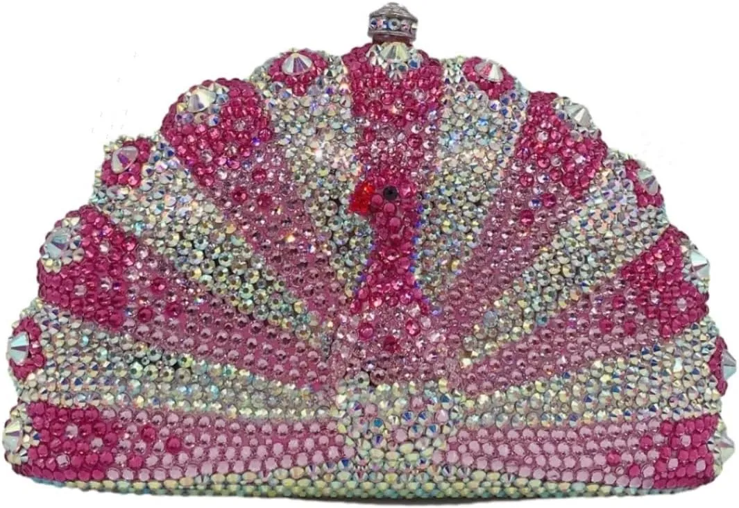 Peacock Crystal Clutch Purses for Women Sparkly Rhinestone Evening Handbags Party Wedding Glitter Purse A-Purple&Silver