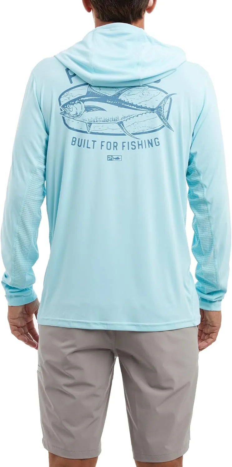 PELAGIC Apparel Men's Vaportek Map Fish Hooded Fishing Shirt