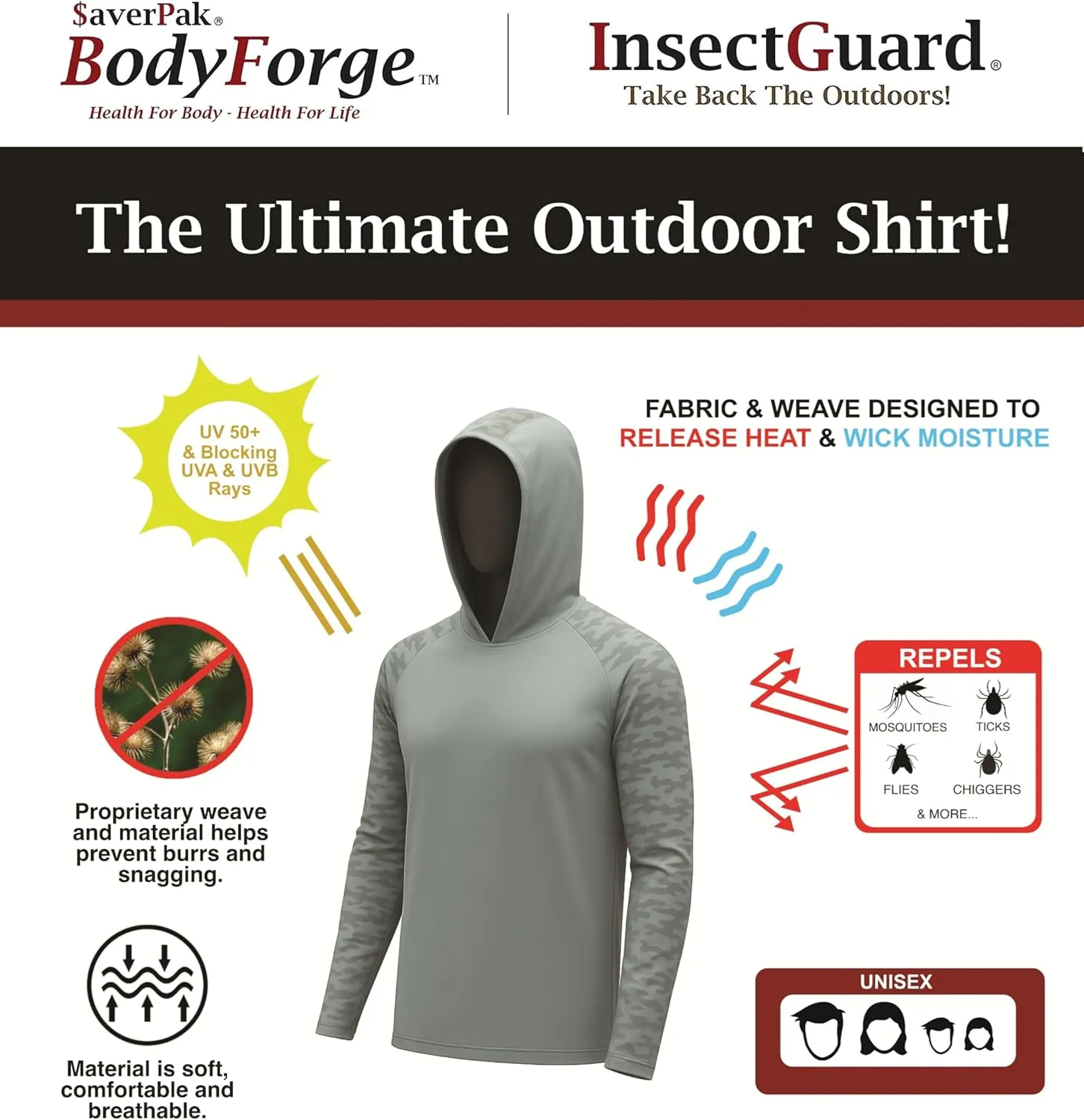 Permethrin Insect Repellent Mens Athletic Hoodies Long Sleeve Fishing Shirts SPF 50  UV Sun Shirt Protection Rash Guard