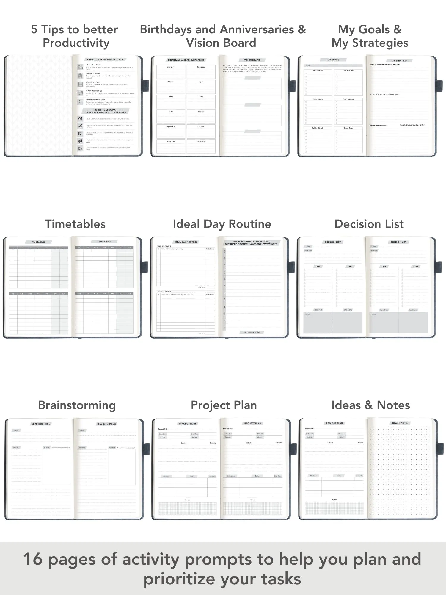 Personalized A5 Pro - Grey Undated Productivity Planner