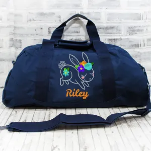 Personalized Floral Bunny Duffle or Tote Bag