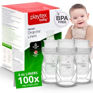 Playtex Baby Nurser Pre-Sterilized Disposable Drop-Ins Bottle Liners, Anti-Colic, Gas Reduction, Closer to Breastfeeding, 4 Oz, 100 Count