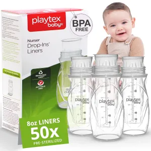 Playtex Baby Nurser Pre-Sterilized Disposable Drop-Ins Bottle Liners, Closer to Breastfeeding, 8 Oz, 50 Count