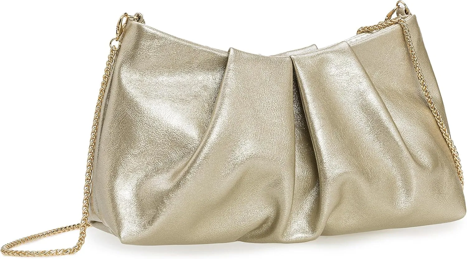 Pleated PU Clutch Evening Purse for Women Dressy Formal Faux Leather Shoulder Handbag