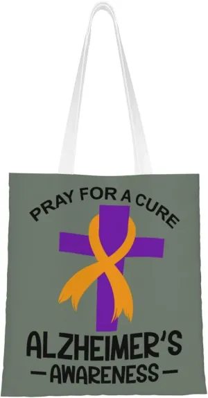 Pray For A Cure Alzheimer s Pregnancy Infant Loss Awareness Tote Bag for Women Canvas Shopping Bags Reusable Large Capacity Casual Shoulder Handbags Grocery Bags DIY Gift Bags