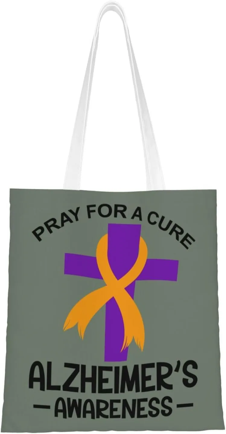 Pray For A Cure Alzheimer s Pregnancy Infant Loss Awareness Tote Bag for Women Canvas Shopping Bags Reusable Large Capacity Casual Shoulder Handbags Grocery Bags DIY Gift Bags