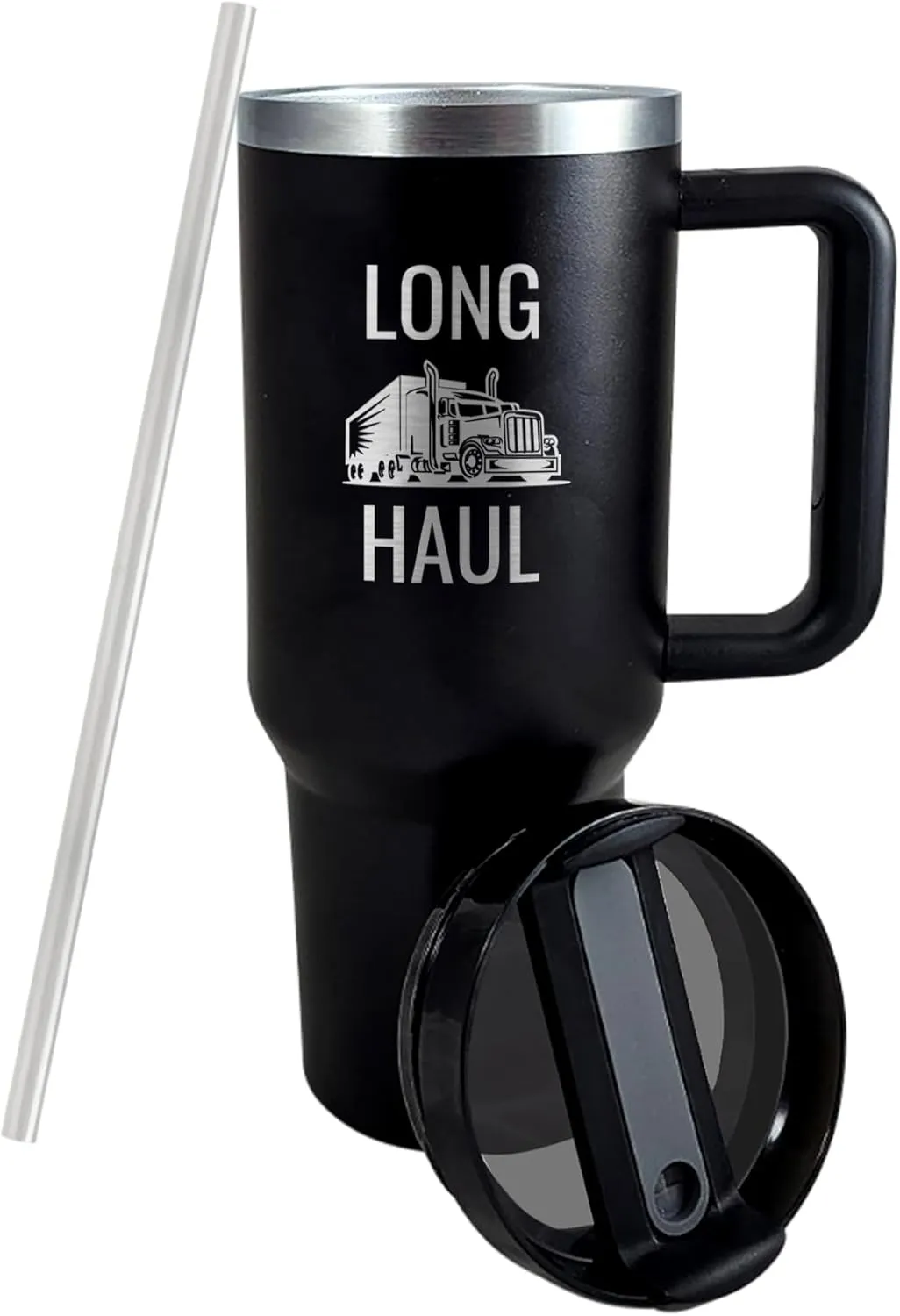 Premium 40 oz Long Haul Black Travel Mug with Slider Lid - Insulated Trucker Travel Mug - Keeps Drinks Hot or Cold - Ideal for Long Hauls and Road Trips, Excellent Truck Driver Appreciation Gift