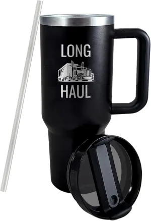 Premium 40 oz Long Haul Black Travel Mug with Slider Lid - Insulated Trucker Travel Mug - Keeps Drinks Hot or Cold - Ideal for Long Hauls and Road Trips, Excellent Truck Driver Appreciation Gift