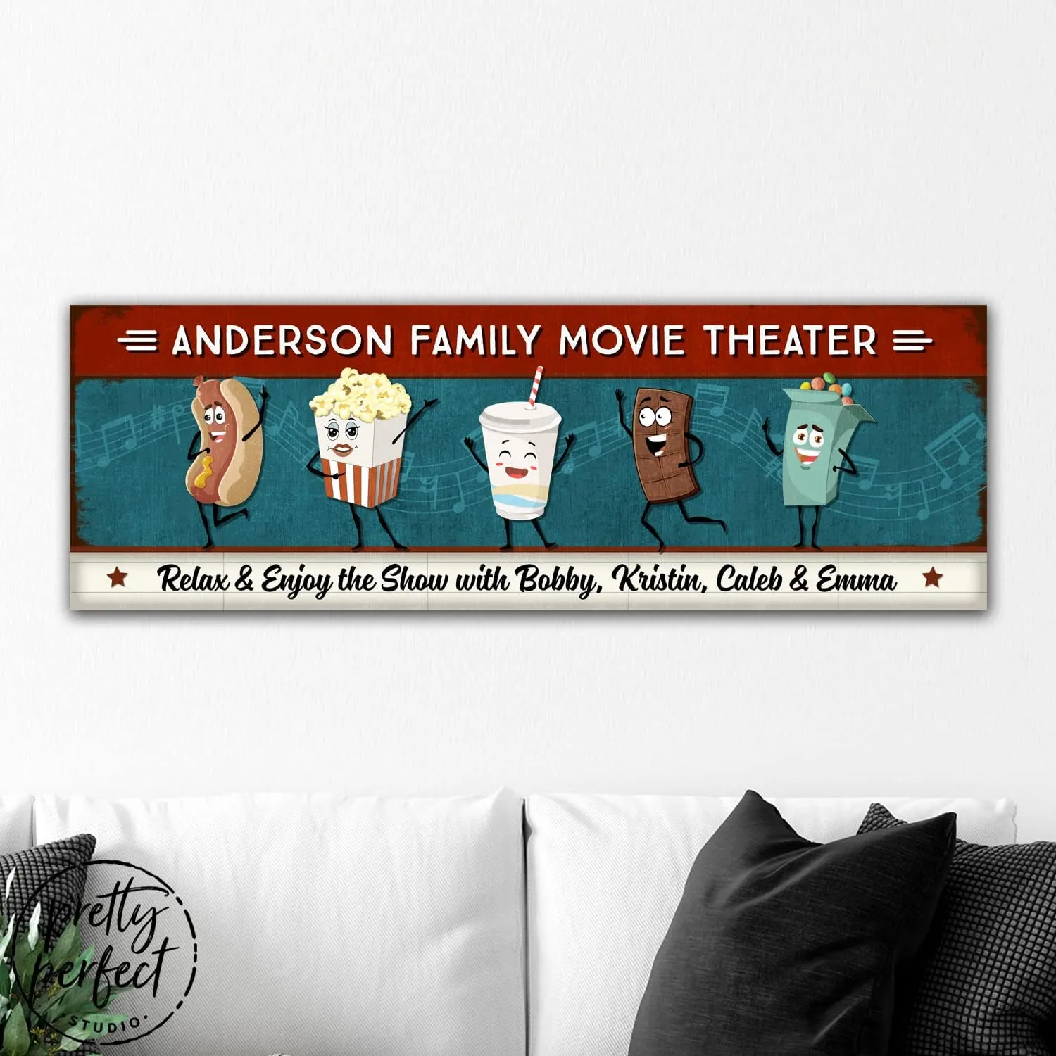 Pretty Perfect Studio Custom Lets All Go to the Lobby, Snack Station Candy Concession Stand Cart for Movie Room Box Office Theatre Canvas Wall Art 12"x36"