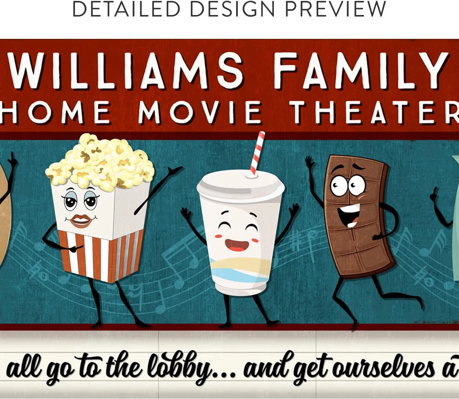Pretty Perfect Studio Custom Lets All Go to the Lobby, Snack Station Candy Concession Stand Cart for Movie Room Box Office Theatre Canvas Wall Art 12"x36"