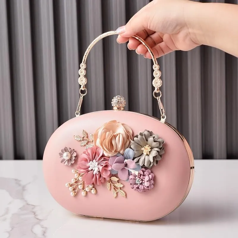 PU Leather Evening Bag French Flower Decoration Clutch Purses