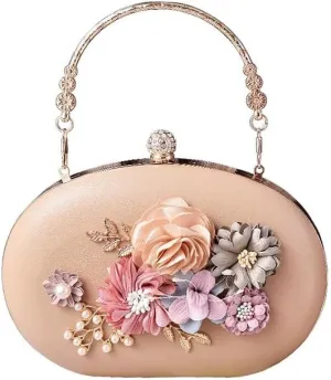 PU Leather Evening Bag French Flower Decoration Clutch Purses