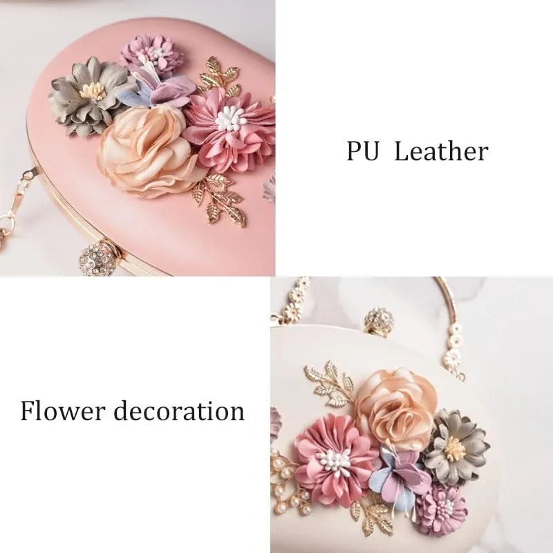 PU Leather Evening Bag French Flower Decoration Clutch Purses