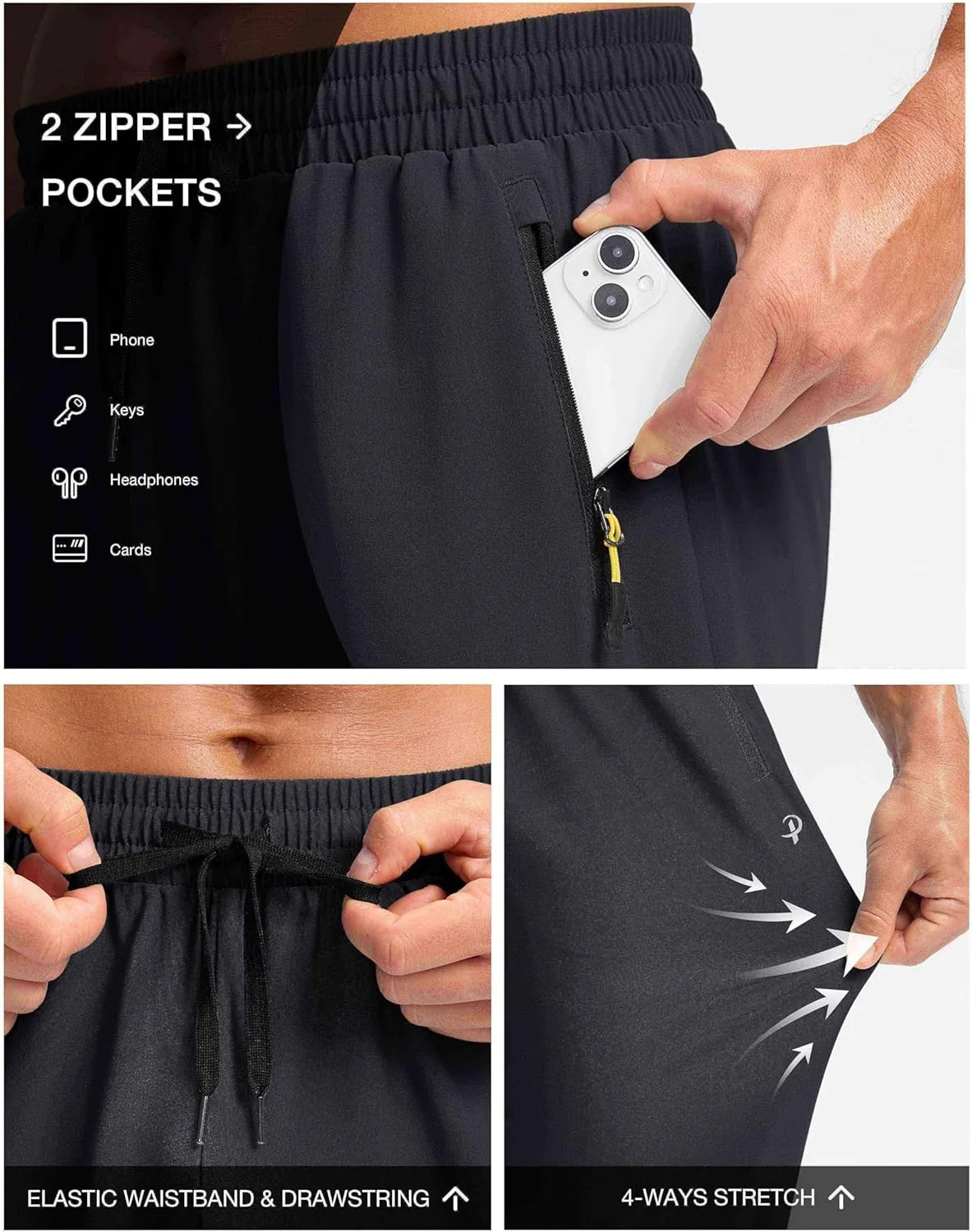 Pudolla Men's Lightweight Hiking Pants Quick-Dry Outdoor Sweatpants with Zipper Pockets for Casual Travel Athletic Workout