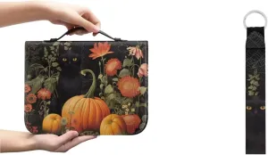 Pumpkin Cat and Flower Keychain 2 Pcs Set Bible Cover Case Bible Holder Bag PU Leather Bible Cover with Portable Handle Large Capacity Handbag for Pray