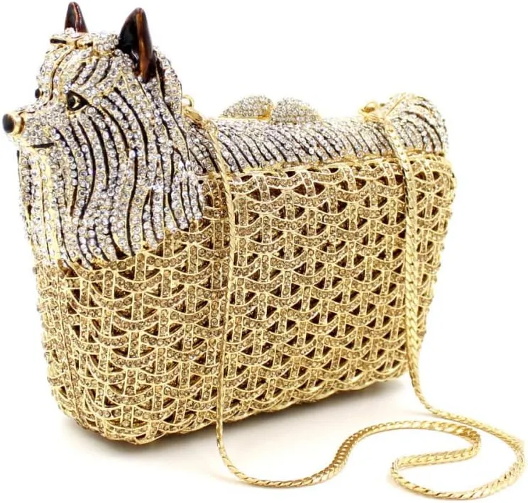 Puppy Evening Bag Luxury Diamond Crystal Clutch Bling Dazzling Purse Party Date Handbag Special Wallet, One Color, One Size
