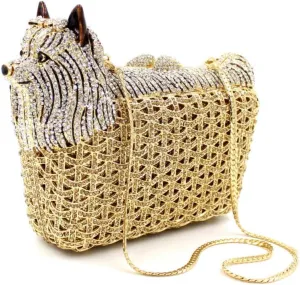 Puppy Evening Bag Luxury Diamond Crystal Clutch Bling Dazzling Purse Party Date Handbag Special Wallet, One Color, One Size