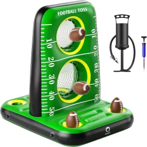 QPAU Inflatable Football Toss Game for Pool – Water Football Target with 4 Balls & 2 Pumps, Dual Net Design, Stable Base, Summer Pool Game for Kids & Adults