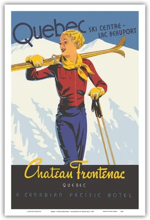 Québec - Château Frontenac - Ski Resort - Canadian Pacific Hotel - Vintage Railroad Travel Poster by Thomas (Tom) Hall c.1938 - Master Art Print (Unframed) 12in x 18in