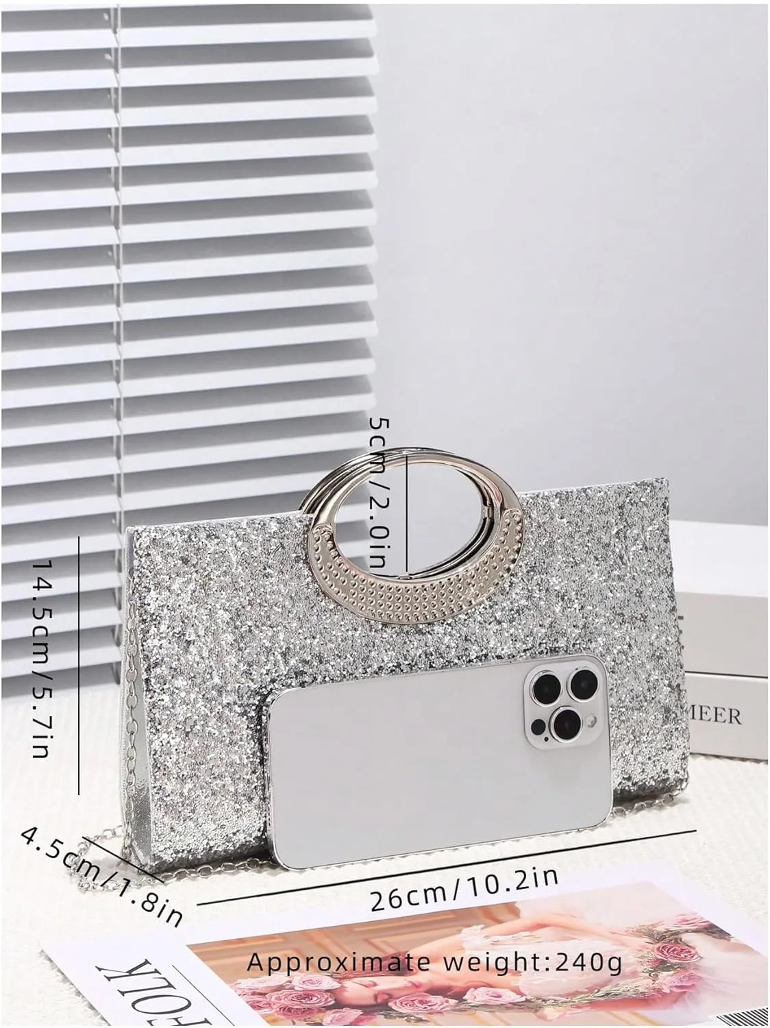 QWINEE Women's Glitter Evening Clutch Handbags Rhinestone Top Handle Party Crossbody Bag