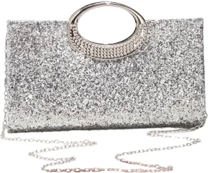 QWINEE Women's Glitter Evening Clutch Handbags Rhinestone Top Handle Party Crossbody Bag