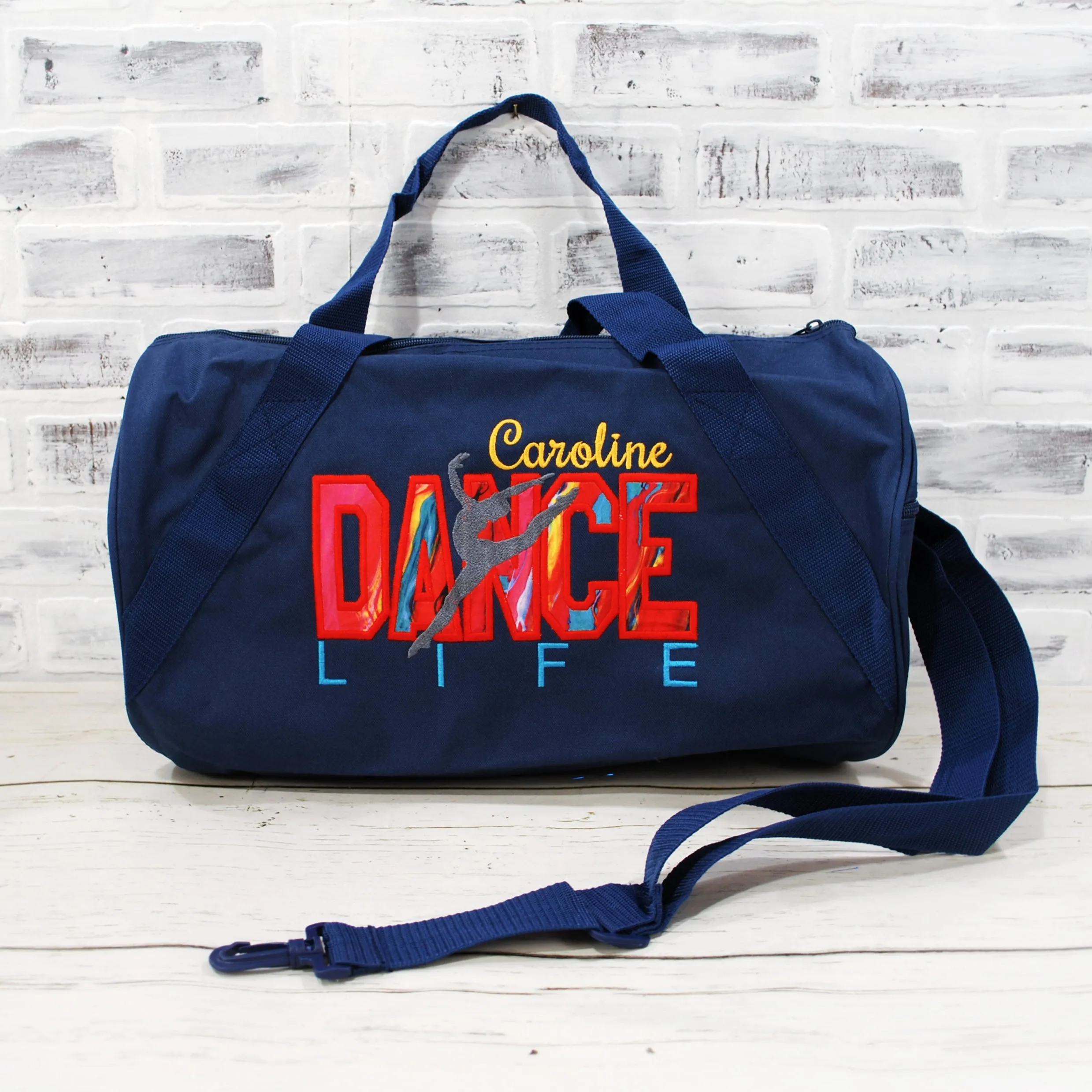 Red Teal Marbled Personalized Dance Tote or Duffle Bag