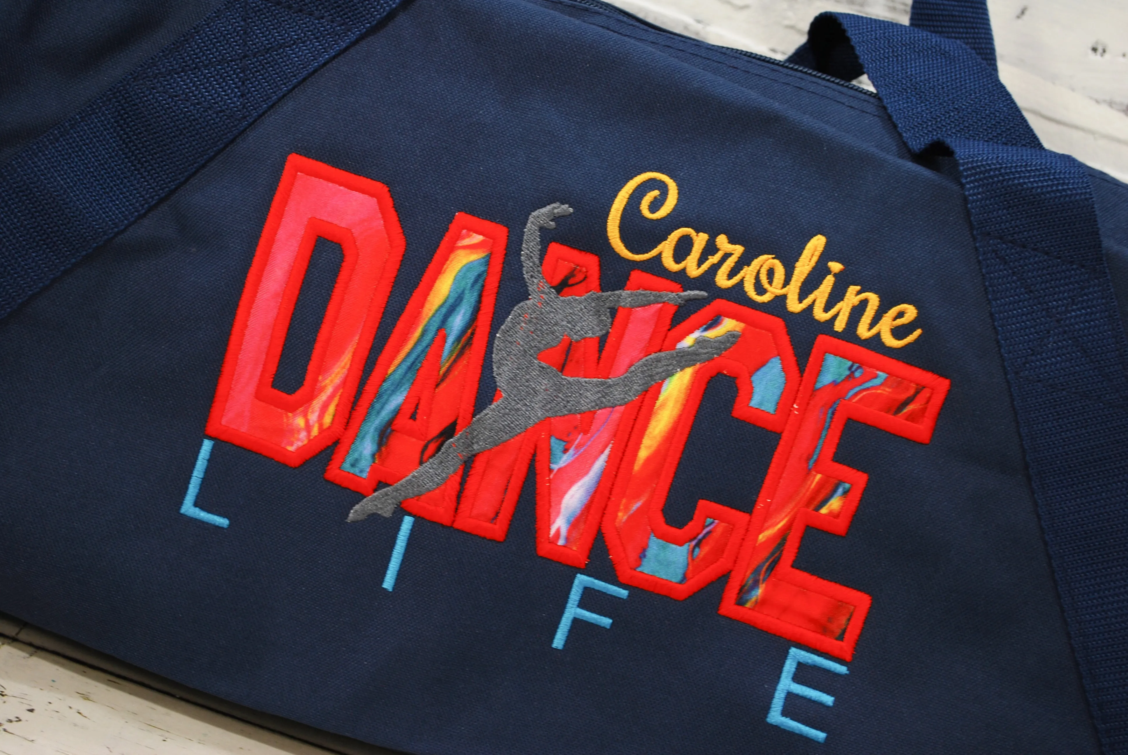 Red Teal Marbled Personalized Dance Tote or Duffle Bag
