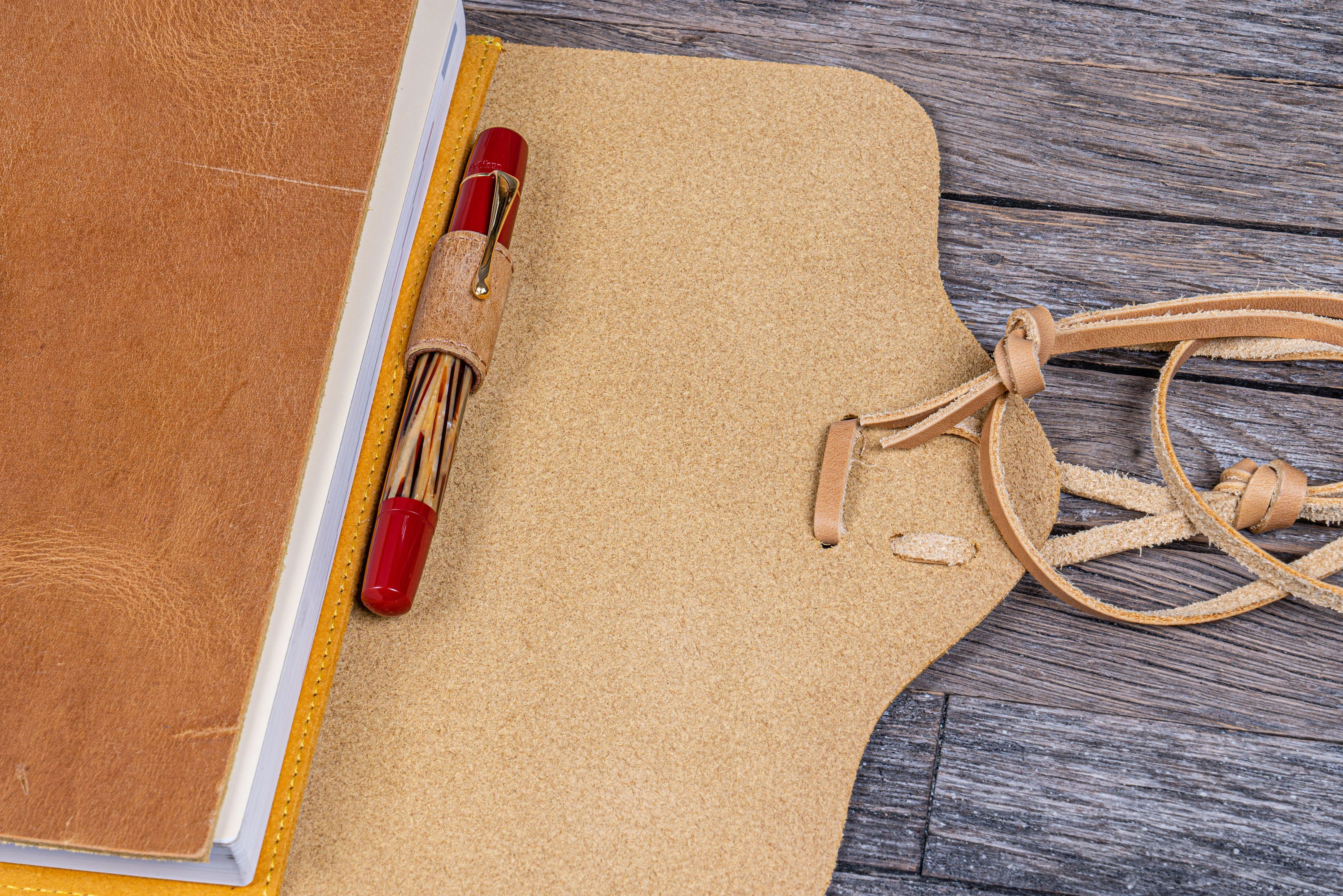 Refillable Leather Wrap Journal / Planner Cover - Crazy Horse Honey Ochre