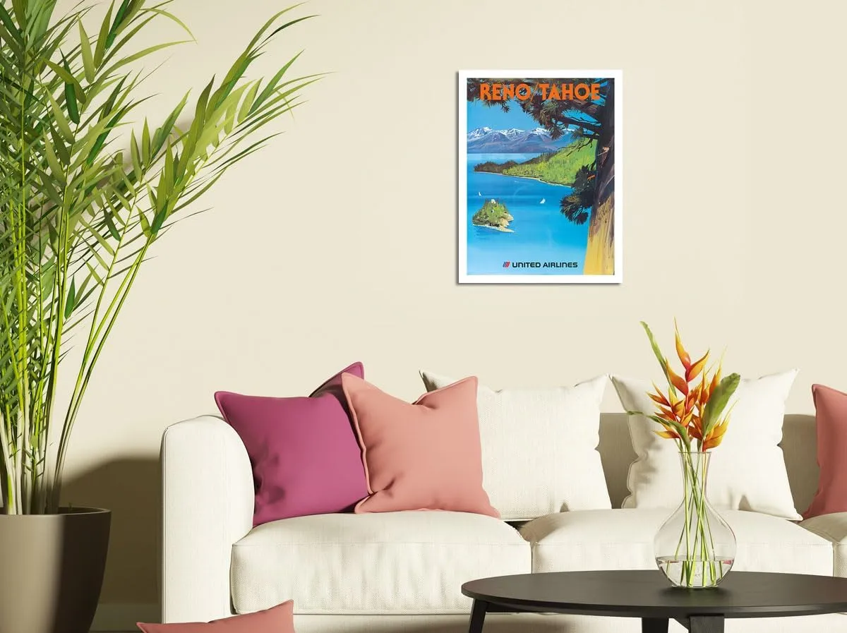 Reno Nevada - Lake Tahoe California - United Airlines - Vintage Airline Travel Poster by Tom Hoyne c.1970s - Master Art Print (Unframed) 12in x 18in