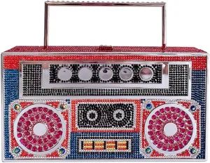 Retro Shoulder Handbag Unique Purse Bride Purse Rhinestone Clutch Purses for Women Bling Purse Diamond Purse Radio Red