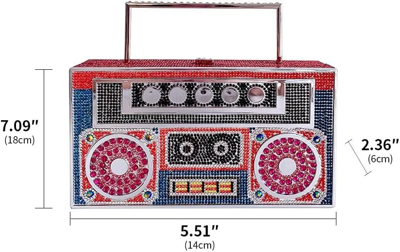 Retro Shoulder Handbag Unique Purse Bride Purse Rhinestone Clutch Purses for Women Bling Purse Diamond Purse Radio Red