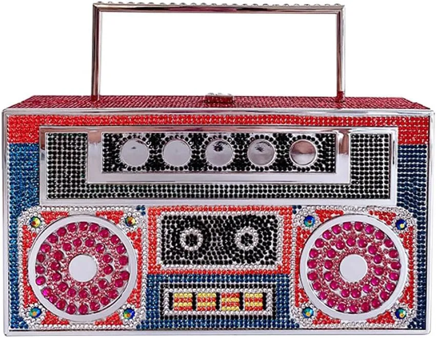Retro Shoulder Handbag Unique Purse Bride Purse Rhinestone Clutch Purses for Women Bling Purse Diamond Purse Radio Red