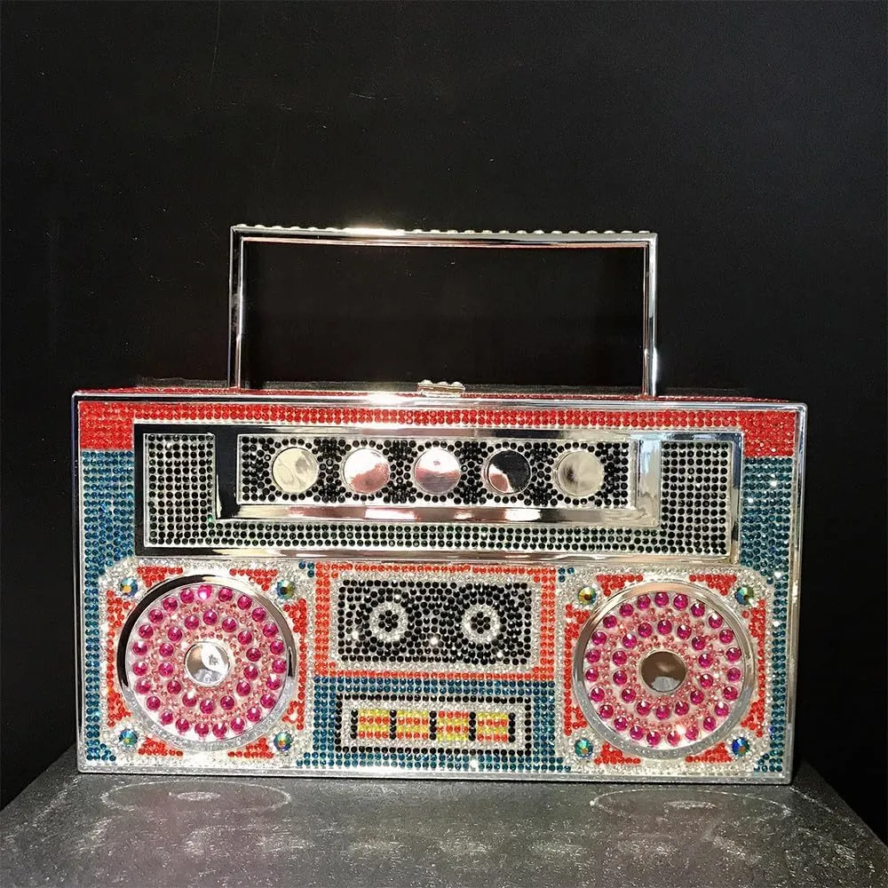 Retro Shoulder Handbag Unique Purse Bride Purse Rhinestone Clutch Purses for Women Bling Purse Diamond Purse Radio Red