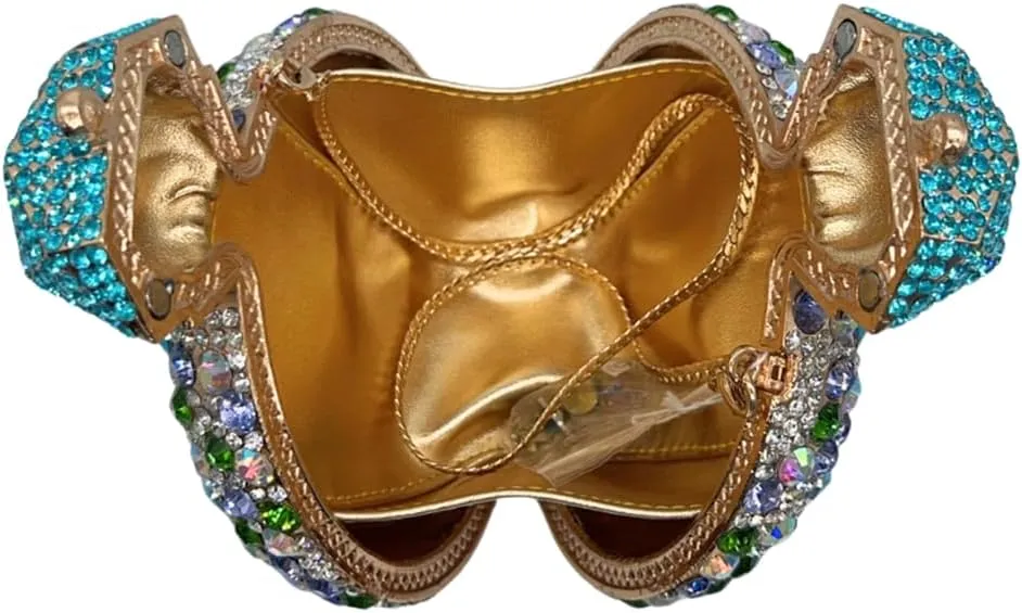 Rhinestone Acrylic Clutch for Women Novelty Vintage Clock Wedding Purse Sparkling Elegant Evening Prom Handbag