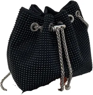 Rhinestone Bags Bright Rhinestone Shoulder Bag Women Chains Crossbody Bag Drawstring Bucket Handbag Lady Armpit Handbag Daily Totes(Black)