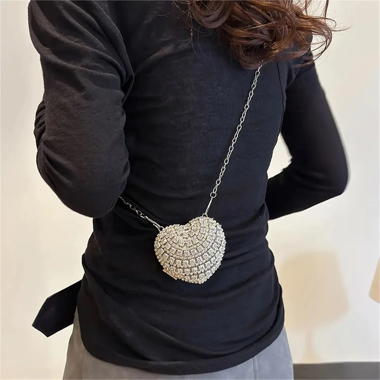 Rhinestone Bags Mini Diamond Inlay Heart Shape Crystal Clutch Purse Stones Evening Wedding Party Shoulder Bag