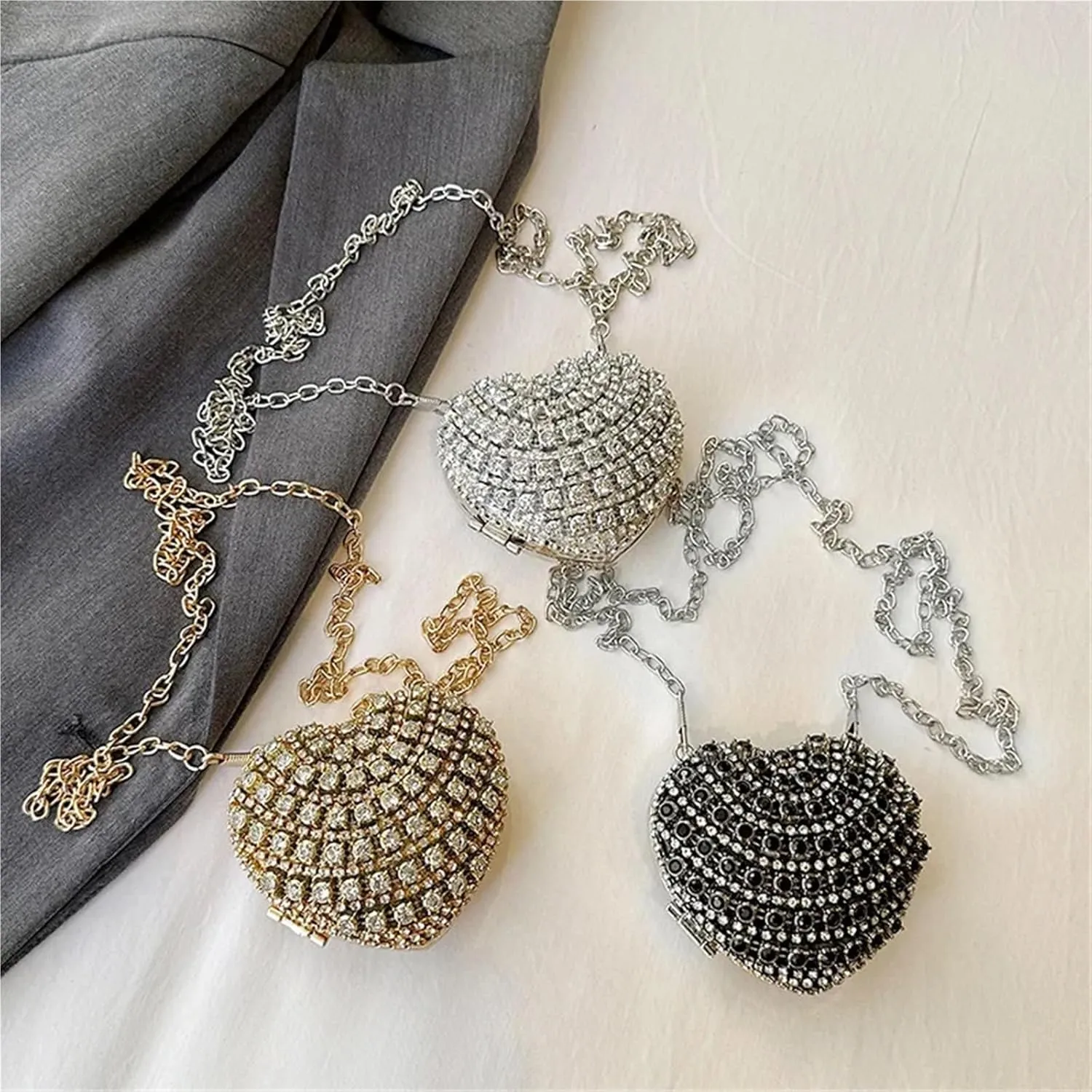 Rhinestone Bags Mini Diamond Inlay Heart Shape Crystal Clutch Purse Stones Evening Wedding Party Shoulder Bag
