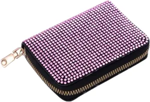 Rhinestone Bags Rhinestone Small Wallet for Women Large-Capacity Multi-Card Slot Storage Bag Stylish Coin Purse Zipper(Pink)