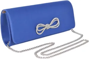 Rhinestone Bow Satin Clutch Bag Elegant Evening Handbag for Parties Weddings Crossbody Bag Dinner Night Out Prom Party