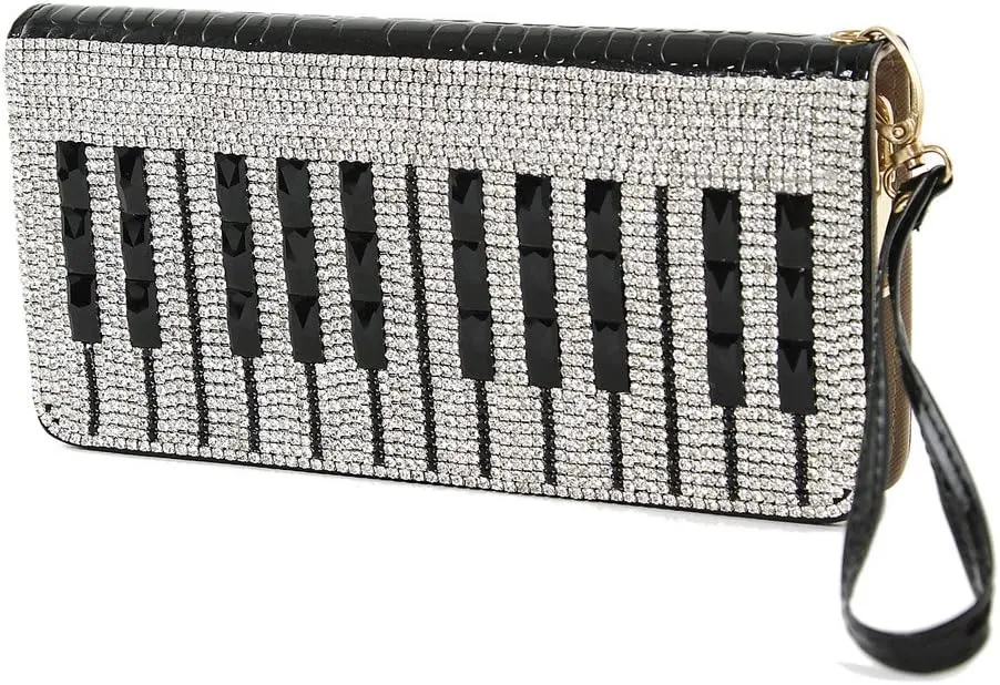Rhinestone Embellished Piano Keyboard Clutch Wallet