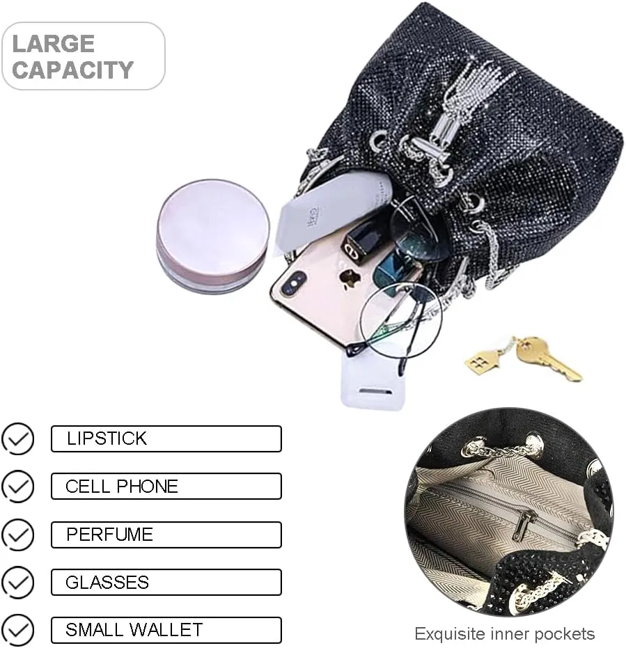 Rhinestone Evening Bag Crystal Bling Purse Sparkly Diamond Clutch Handbag Crossbody Bag for Women Party Club Wedding Prom
