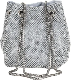 Rhinestone Evening Bag for Women Crystal Bucket Purse Sparkly Clutch Glitter Handbag Bling Wedding Shoulder Bag